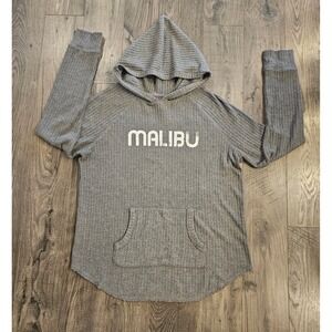 Womens Grayson Threads Malibu Hoodie Gray Thermal Waffle Knit Long Sleeve Autumn